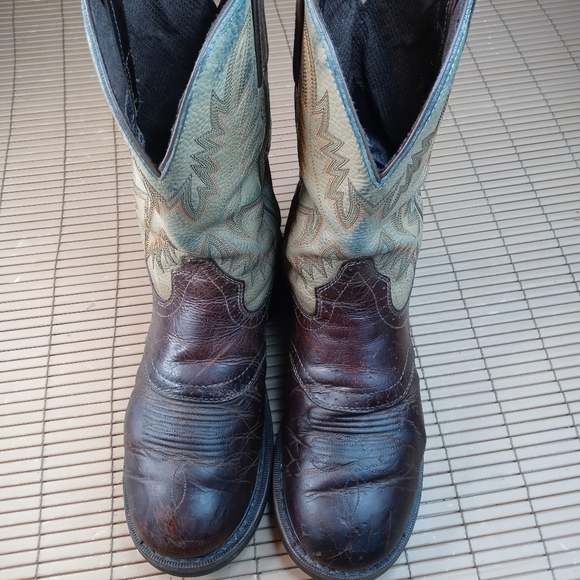 Justin Original Work 'Stampede' WK4660 Tan Brown Leather Mens Cowboy Boot Sz 9.5 - Picture 3 of 8